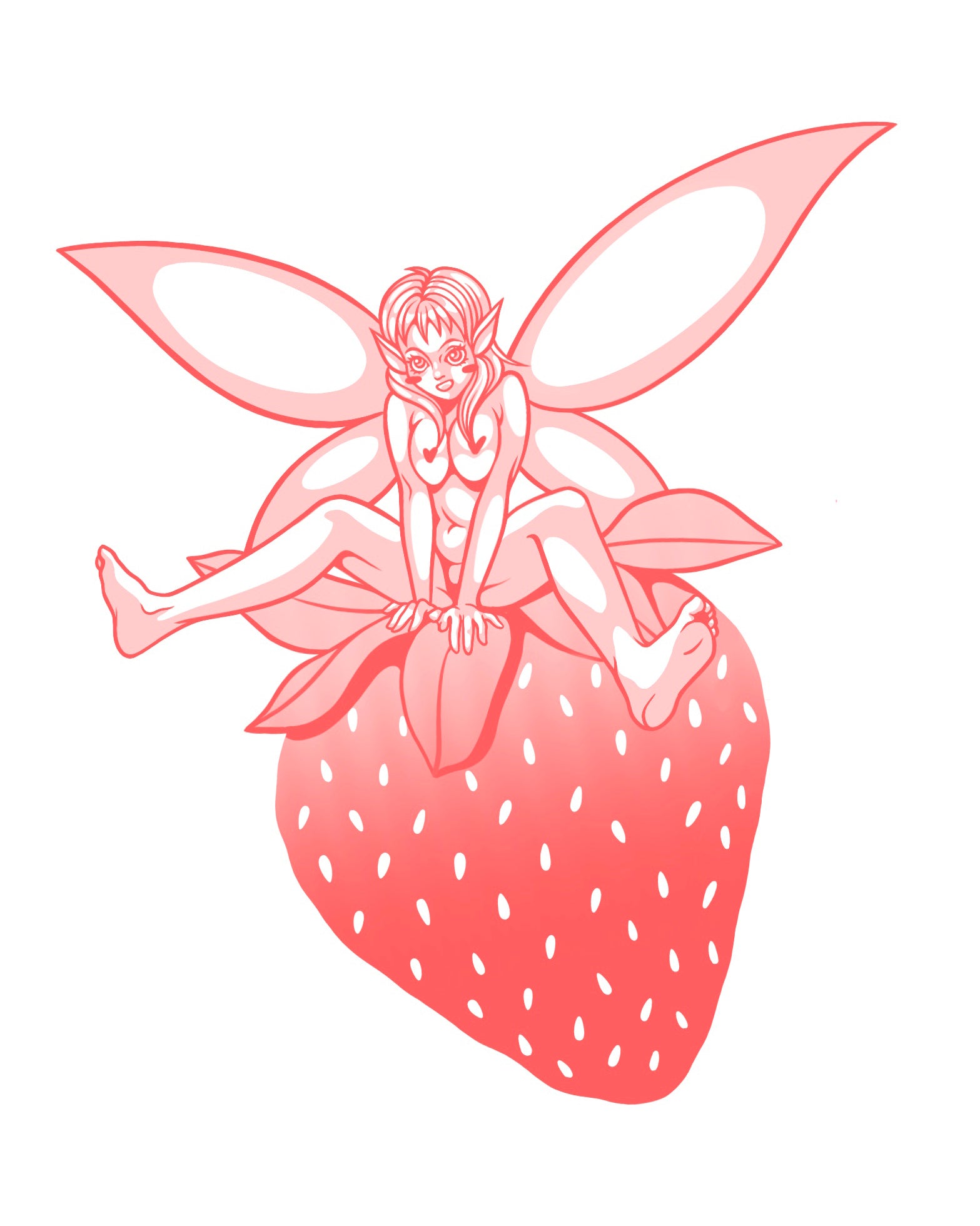 Cute and sexy fairy straddling a strawberry in a sexually suggestive manner, nsfw anime fairy sticker